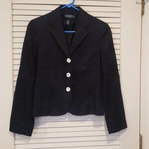 Lauren Ralph Lauren 100% Linen Navy Blue button Blazer Womens size 8 Petite